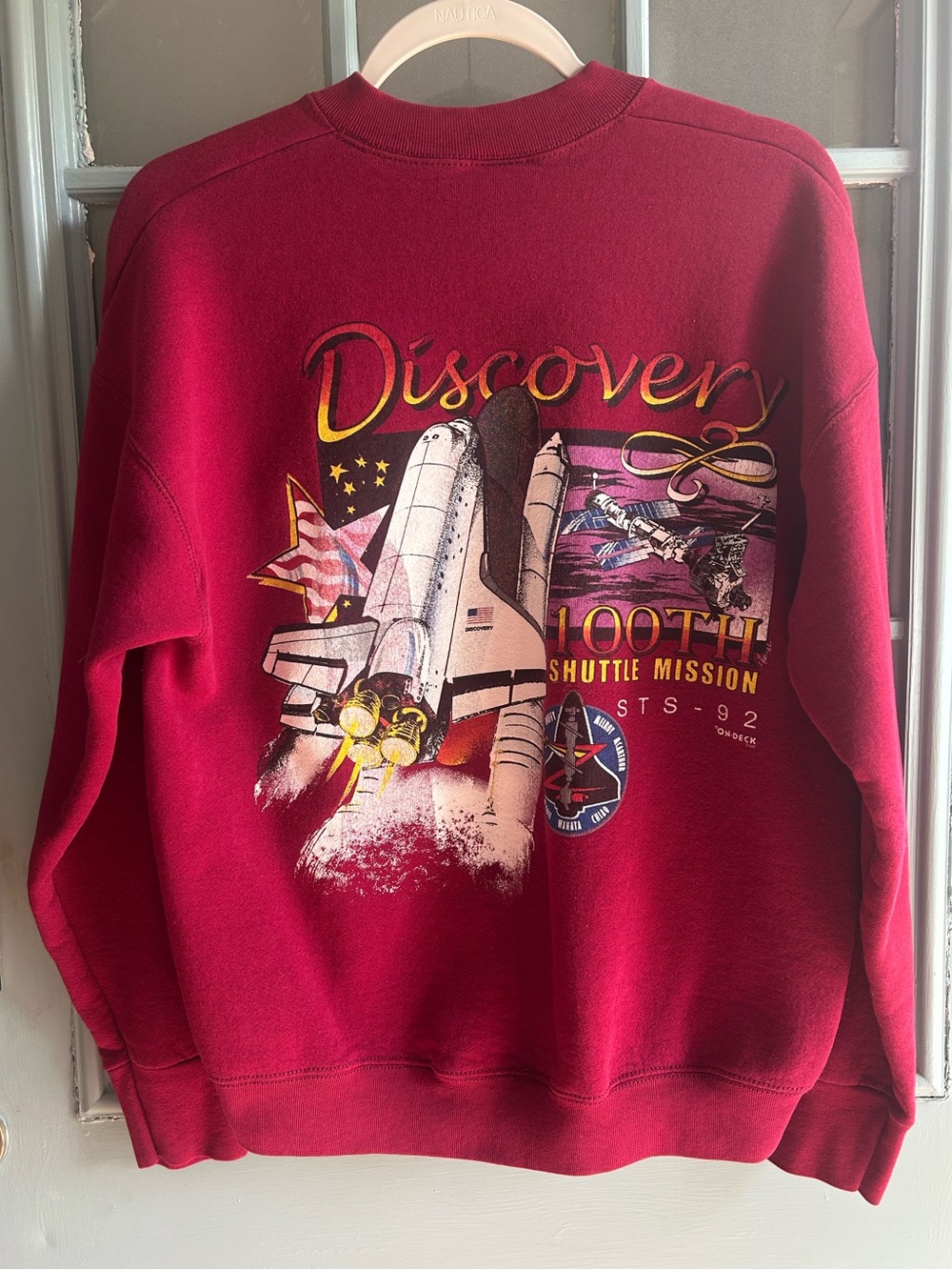 Vintage Y2K Discovery Space Shuttle STS-92 Crewneck Women’s Large Maroon Red M/L